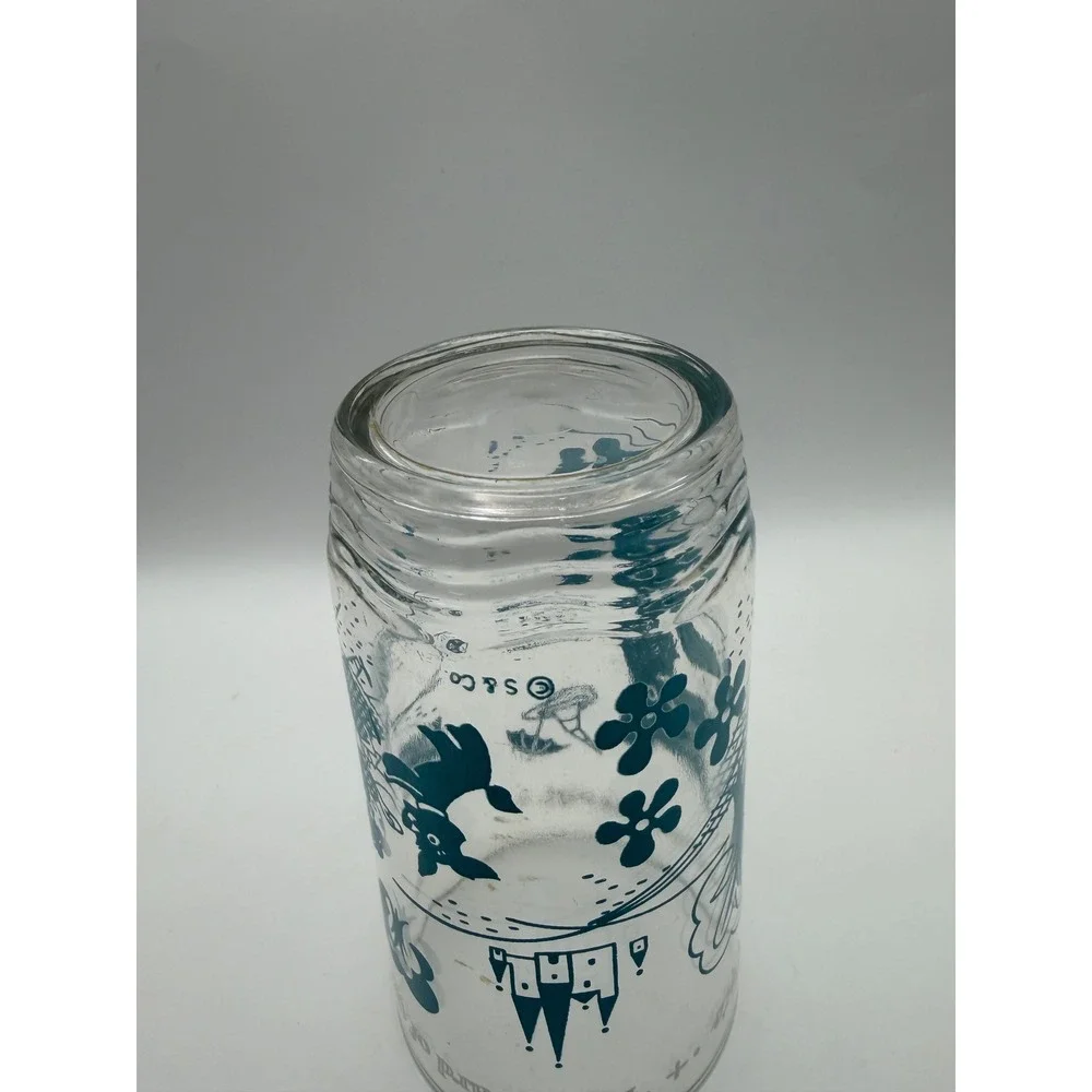 Vintage Wizard of Oz‎ Toto Teal Blue Glass Tumbler Wavy Bottom S&Co